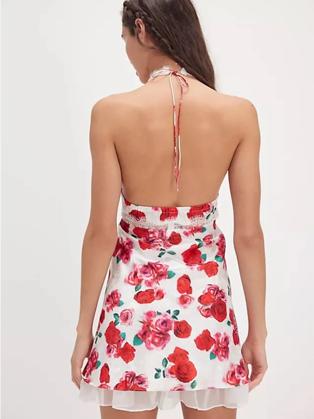 NWT (S) For Love & Lemons Carol Halter Slip Dress - Cottage Rose Satin - Picture 2 of 11